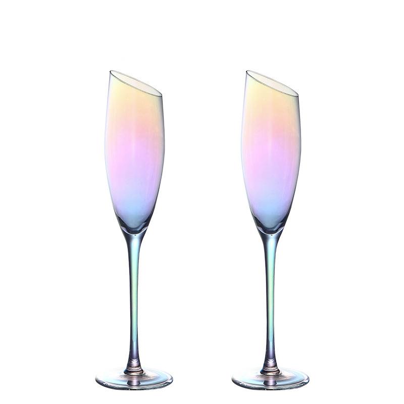 2 Pcs Color Pearl Crystal Wine Glass Wedding Party Glassware Drink Cup Plating Rainbow Oblique Bordeaux Goblet Champagne Flutes