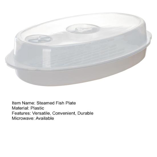 Steamed Fish Plate with Transparent Cover Microwaveable Fish Steamer Pan Cooking Dish for Home Kitchen