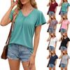 Ladies Casual Fashion Sexy Solid Color V-neck Flying Sleeves Pleated Short-sleeved Tops