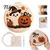 Halloween Embroidery Starter Set Punch Needle Kit, Pumpkin Ghost Craft Kit with Easy Art Project Hoop, for Beginners Adults Complete Yarn Crafting