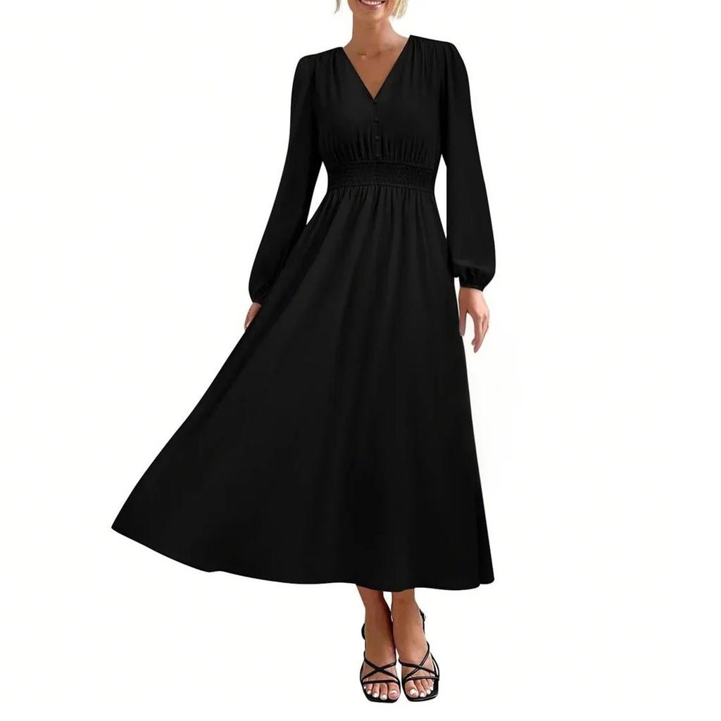 Женские модные свободные повседневные платья с V-образным вырезом и высокой талией