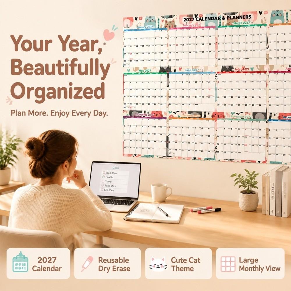 Erasable Surface 2027 Wall Calendar Large Size Calendar Planner Sheet Home Office