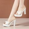 10cm Small Big Size 32-43 Elegant Office Ladies Block High Heels Shoes Women Slippers 2025 Summer Thick Platform Slides Model