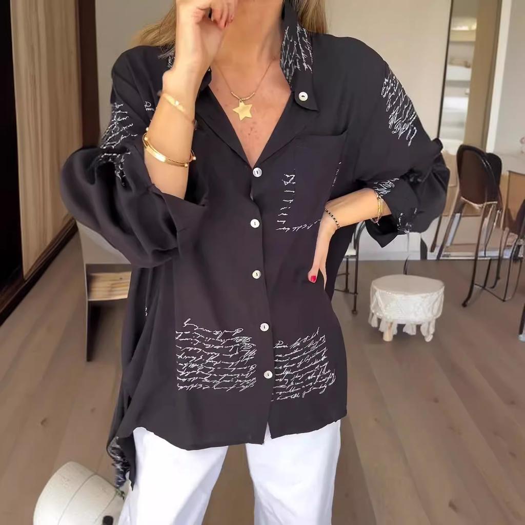 Женская летняя свободная повседневная рубашка-смокинг с принтом