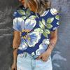 Цветочный принт Модный короткий рукав топ Летняя повседневная дышащая футболка с круглым вырезом Элегантная простая свободная женская футболка