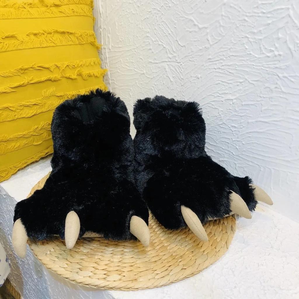 Пушистые коричневые тапочки с лапками и когтями унисекс для женщин и мужчин, толстые хлопковые тапочки с изображением животных и медведей, теплые зимние домашние тапочки из плюша