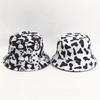 Women Reversible Black White Cow Panda Zebra Pattern Bucket Hats Fisherman Caps