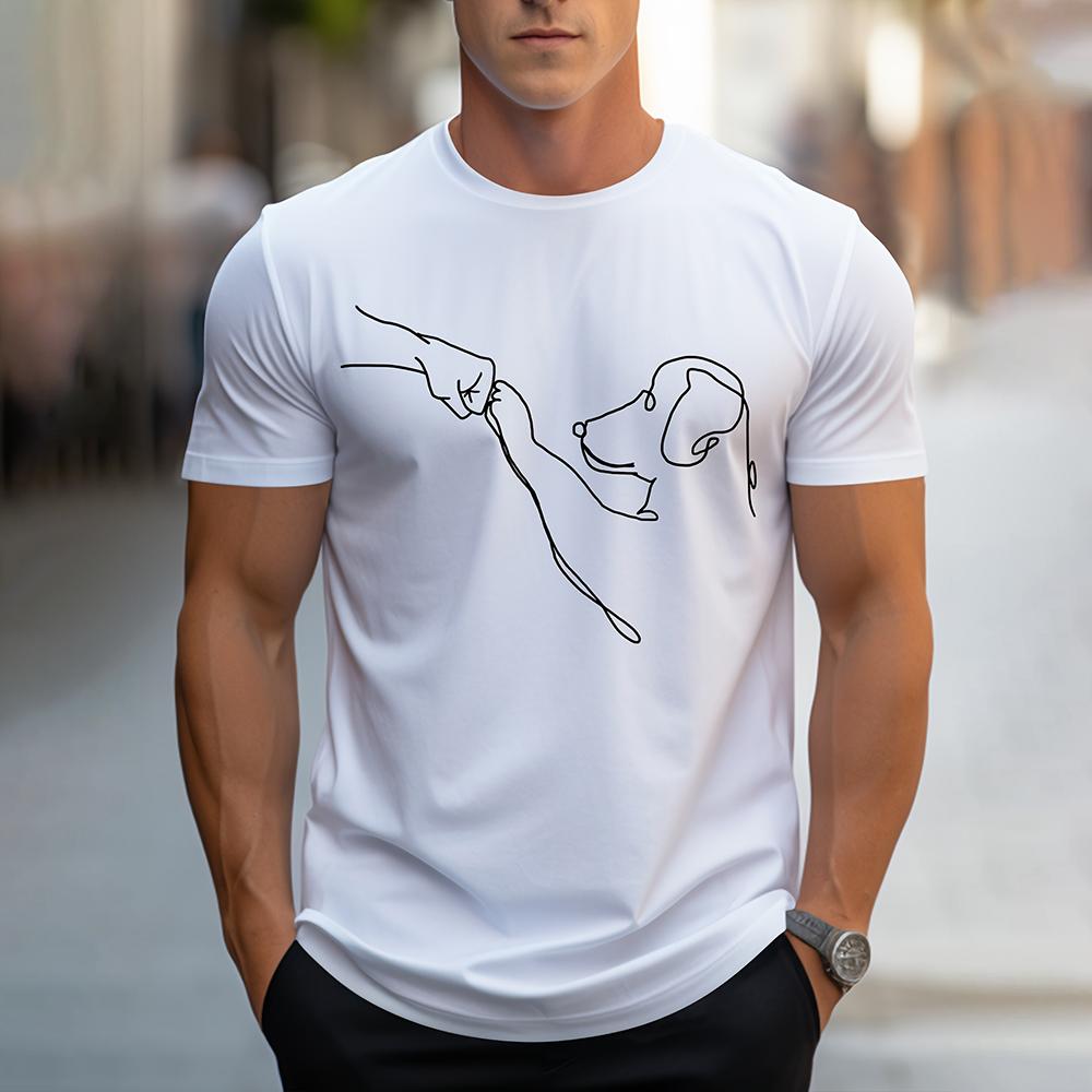 Новая футболка с графическим принтом в виде нарисованной от руки собаки, свободная мужская одежда с коротким рукавом, повседневная дышащая мужская футболка, верхняя часть
