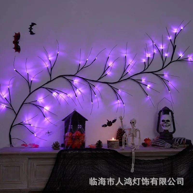 Новые декоративные светильники из ротанга на Хэллоуин, светодиодные светильники с имитацией деревьев, светильники в виде веток летучих мышей-пауков, декоративные лампы для создания атмосферы Хэллоуина