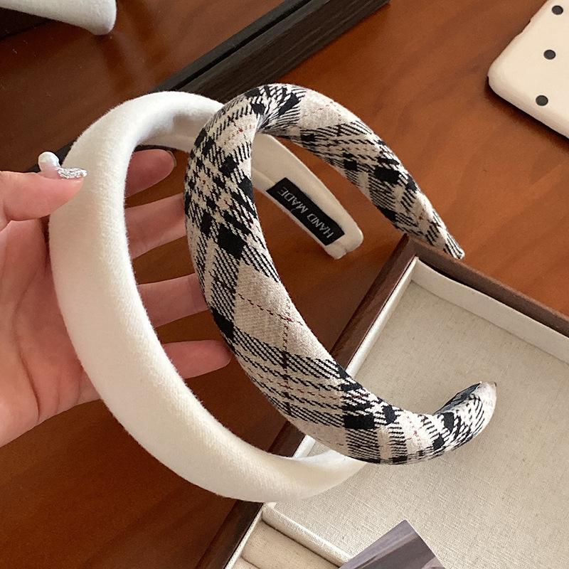 Винтажная клетчатая повязка для волос, элегантная губчатая широкая резинка для волос, обруч для волос для женщин, аксессуары для волос, повязка на голову для мытья лица, головной убор для девочек