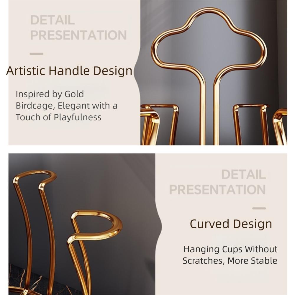 360° Rotation Cup Holder with Water Drain Tray Gold Glass Cup Storage Rack Mug&Cup Organizer Bar