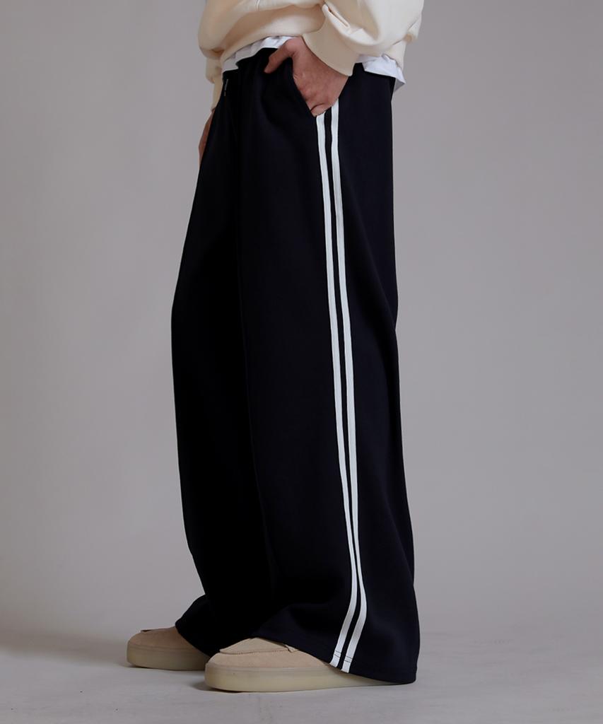 LIKE THE MOST Training Pinstripe Track Wide Pants_Navy