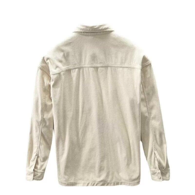 Men's Spring and Autumn Models Plus Size Solid Colour Thin Section of Corduroy Long-sleeved Lapel Shirt Jacket Buttons Section Outerwear