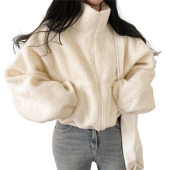 Женское зимнее пальто из толстого флиса с воротником-стойкой, защитой шеи, застегивающимся на молнию, коротким кардиганом с длинными рукавами, защитой от холода, школьной курткой для активного отдыха