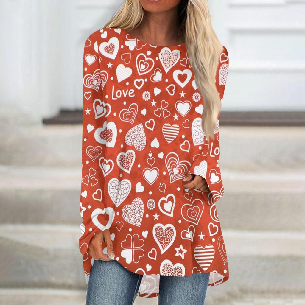 Женская мода повседневная блузка с длинным рукавом и принтом «Любовь ко Дню святого Валентина», круглый вырез, пуловер