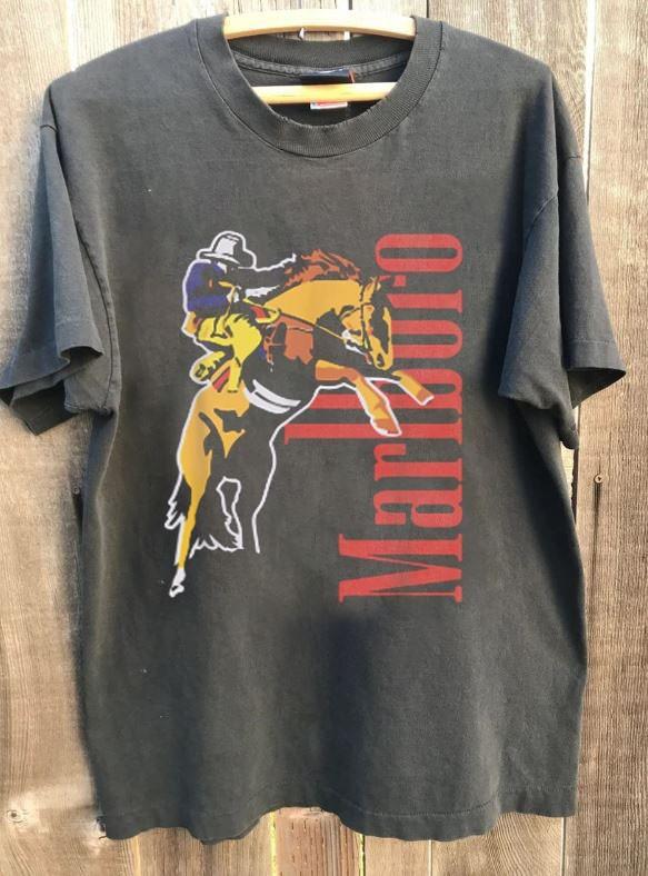 Винтажная футболка Marlboro Ковбой Дикий Запад Базовая Угольная Унисекс T-shirt WA4481 Унисекс Футболка