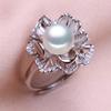 seniko Natural Freshwater Pearl Rings For Women Fashion Female Cubic Zirconia CZ Flower Ring Pearl Jewelry Adjustable Ring