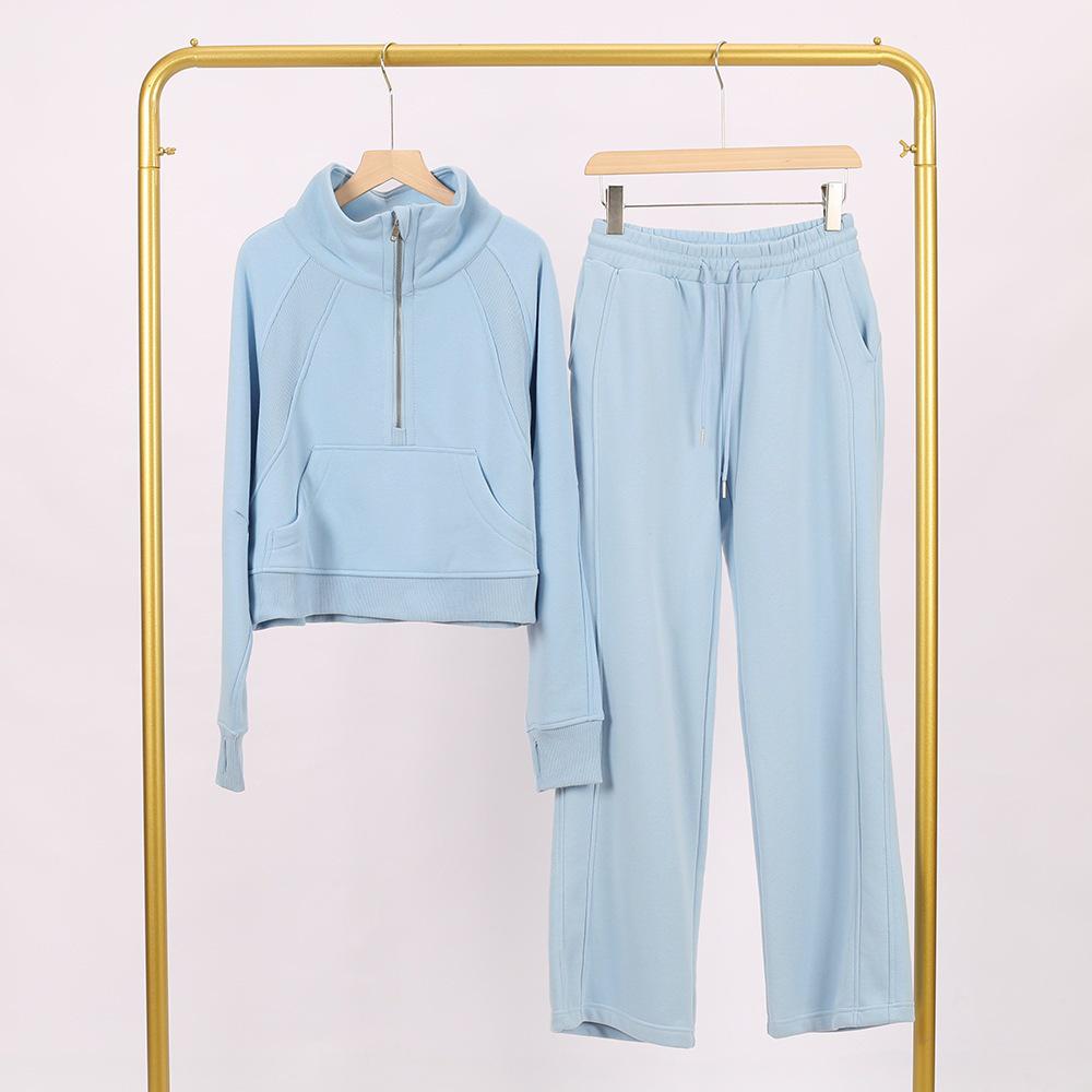 LULU Gold Label Stand Collar Half-Zip Loose Sweatshirt & Sweatpants Plush Set