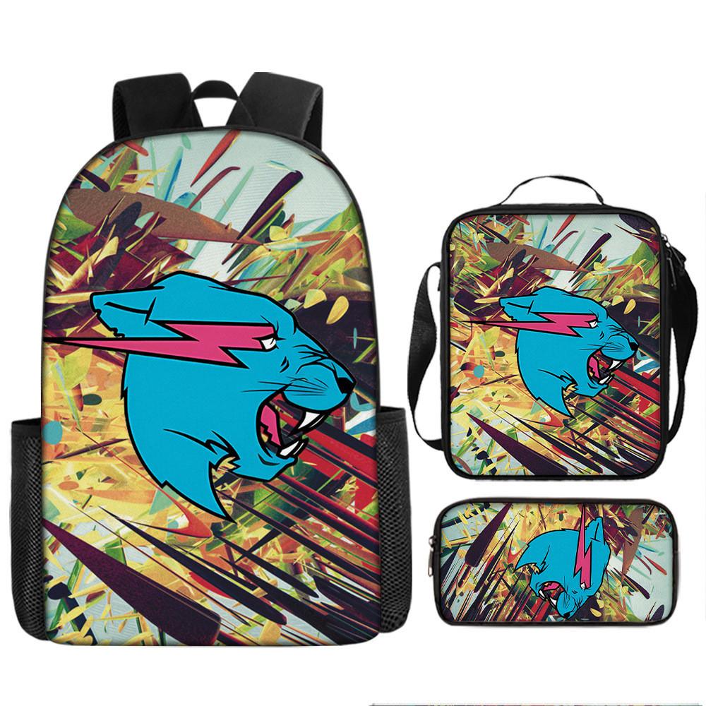 Mr Beast Lightning Cat 3d Print School Backpack With Breathable Oxford Fabric For Kids