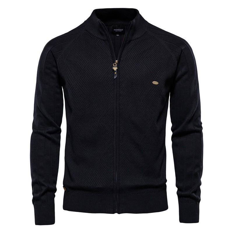 Mens Casual Solid Knit Cardigan Long Sleeve Jacquard Cotton Sweater Young Adults