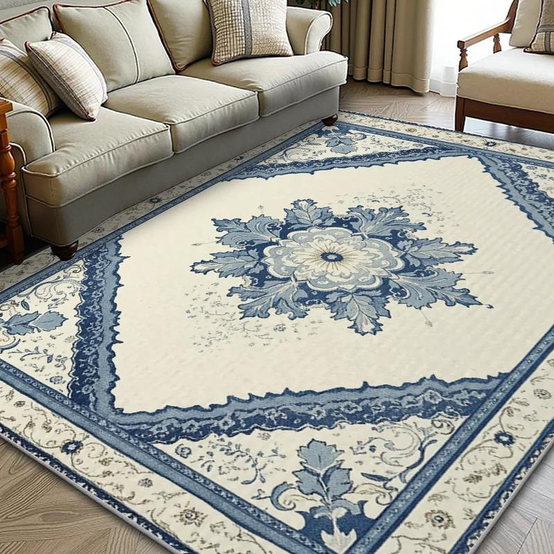 European and American Style Retro Pattern Living Room Rug , Easy-to-clean Bedroom Carpet, Crystal Velvet Dining Room Mat