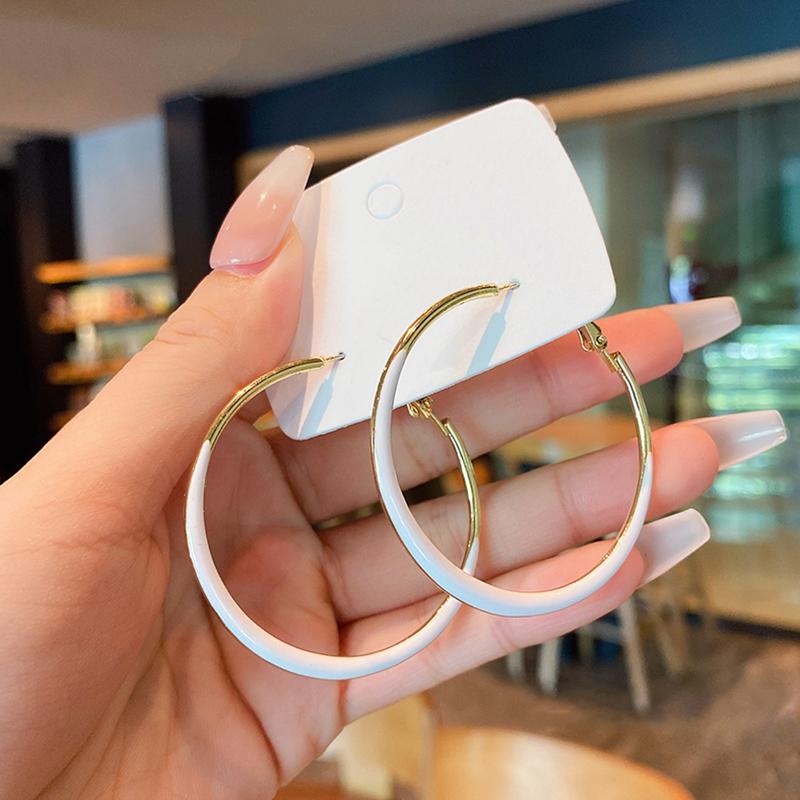 White Enamel Hoop Earrings for Women 40mm Punk Girls Ear Decoration Trendy Unusual Earrings pendientes para novia