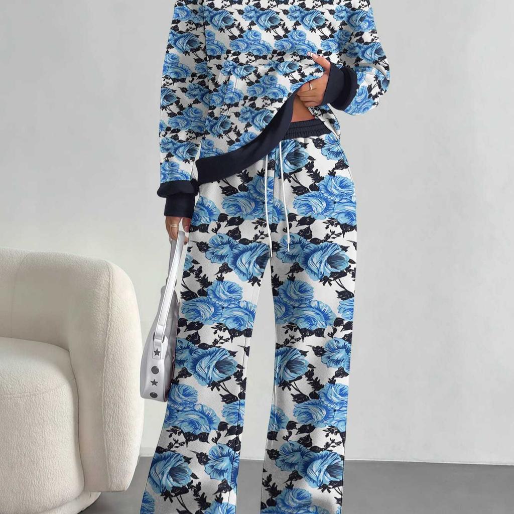 Gradual Change European And American Autumn And Winter Casual Long-Sleeved Suit Women'S Hooded Sweater Trousers Two-Piece Set