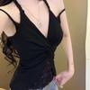 Сексуальный кружевной топ-камисоль со встроенным бюстгальтером и вставками на грудь - Стройный летний топ