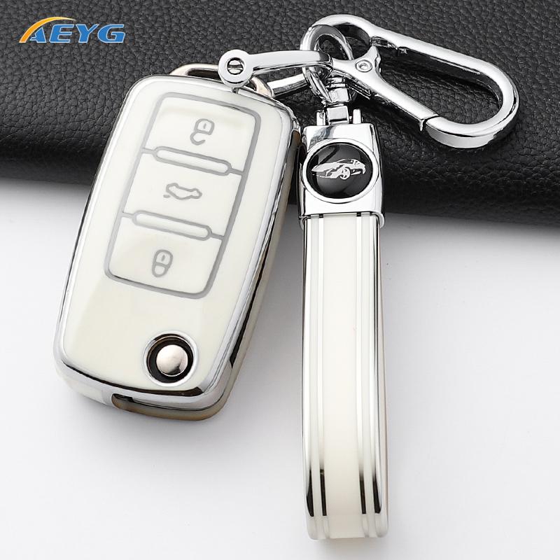Подходит для Vw Bora Polo Tiguan Jetta Passat B5 B6 B7 Golf Beetle Подходит для Skoda Octavia Чехол-футляр из ТПУ для автомобильного ключа Полный корпус Подходит для Volkswagen