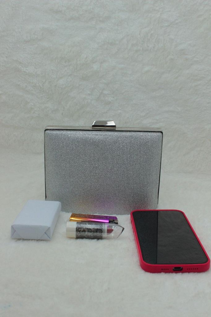 Women's Stylish and Useful Evening Dress Bag Evening Dress Bag Clutch Portfolio Strap Shoulder and Hand Bag Fabric Silver 2023