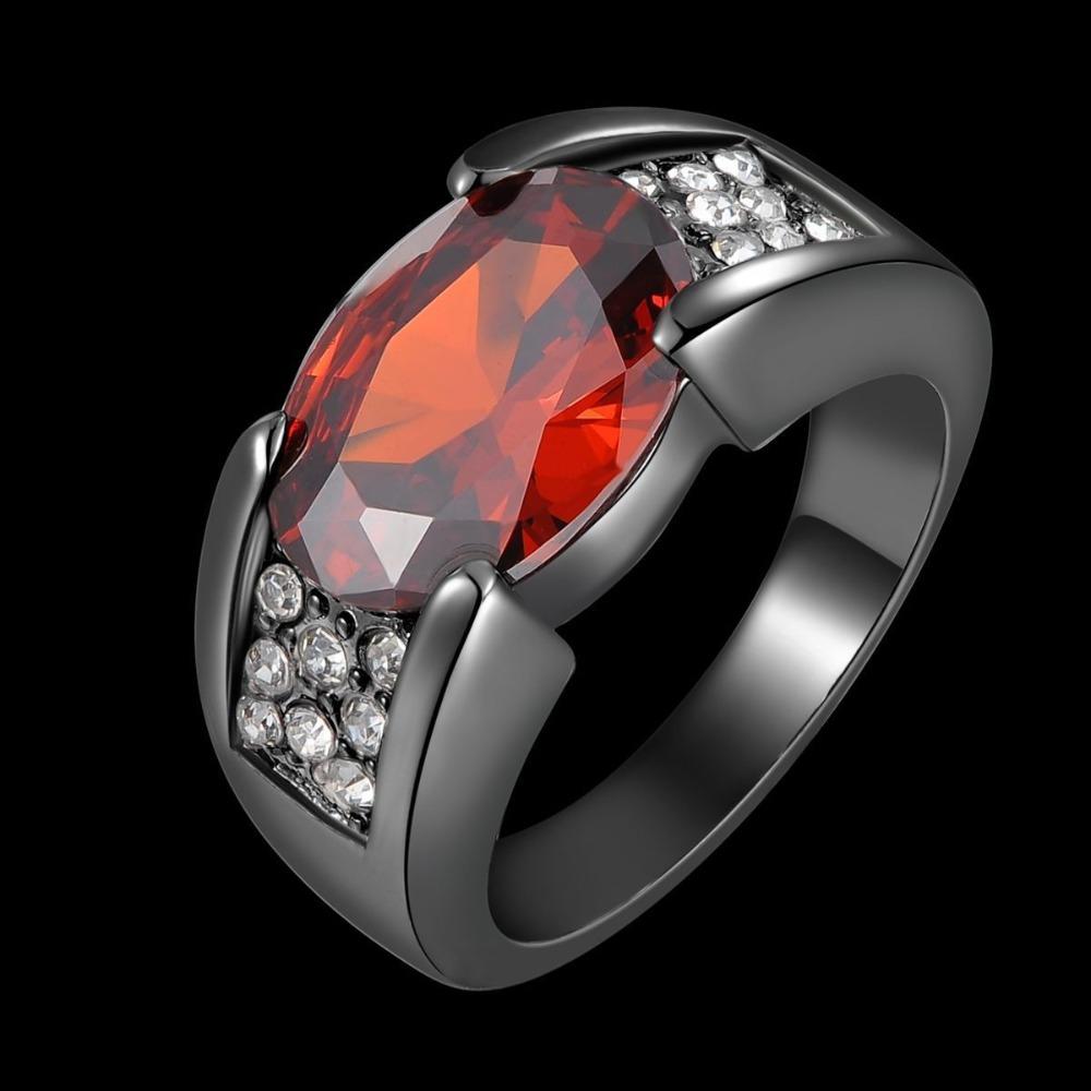 Black Gold Plated Ruby Ring for Women Elegant Party Wedding Band Stylish Jewelry Gift
