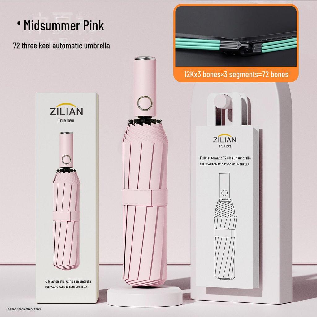 72-Bone Automatic Reverse Folding Umbrella - Oversized, Dual-use for Sun and Rain, Unisex