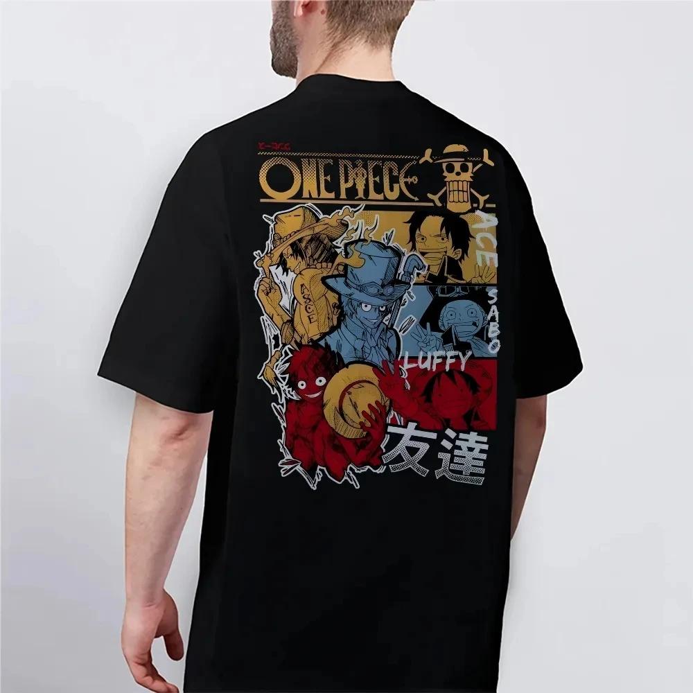 ONE PIECE Три Брата Короткий Рукав Мужская и Женская Одна и Та Же Удобная Короткая Рубашка Для Пар Повседневная Короткий Рукав Популярный Топ