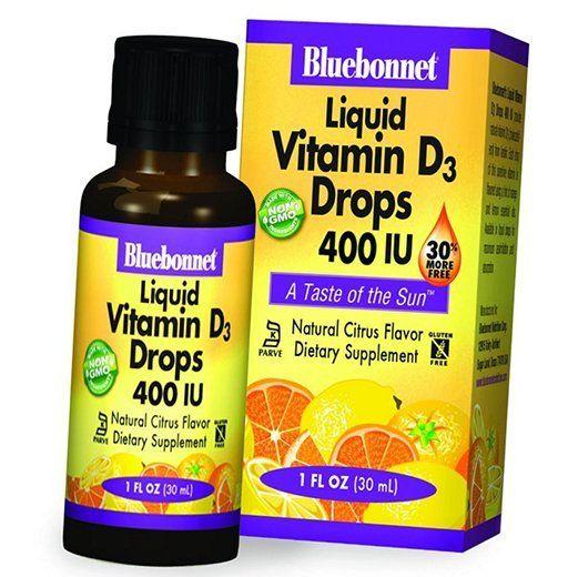 Витамин Д в каплях, Vitamin D3 400 Drops, Bluebonnet Nutrition 30мл Апельсин (36393023)