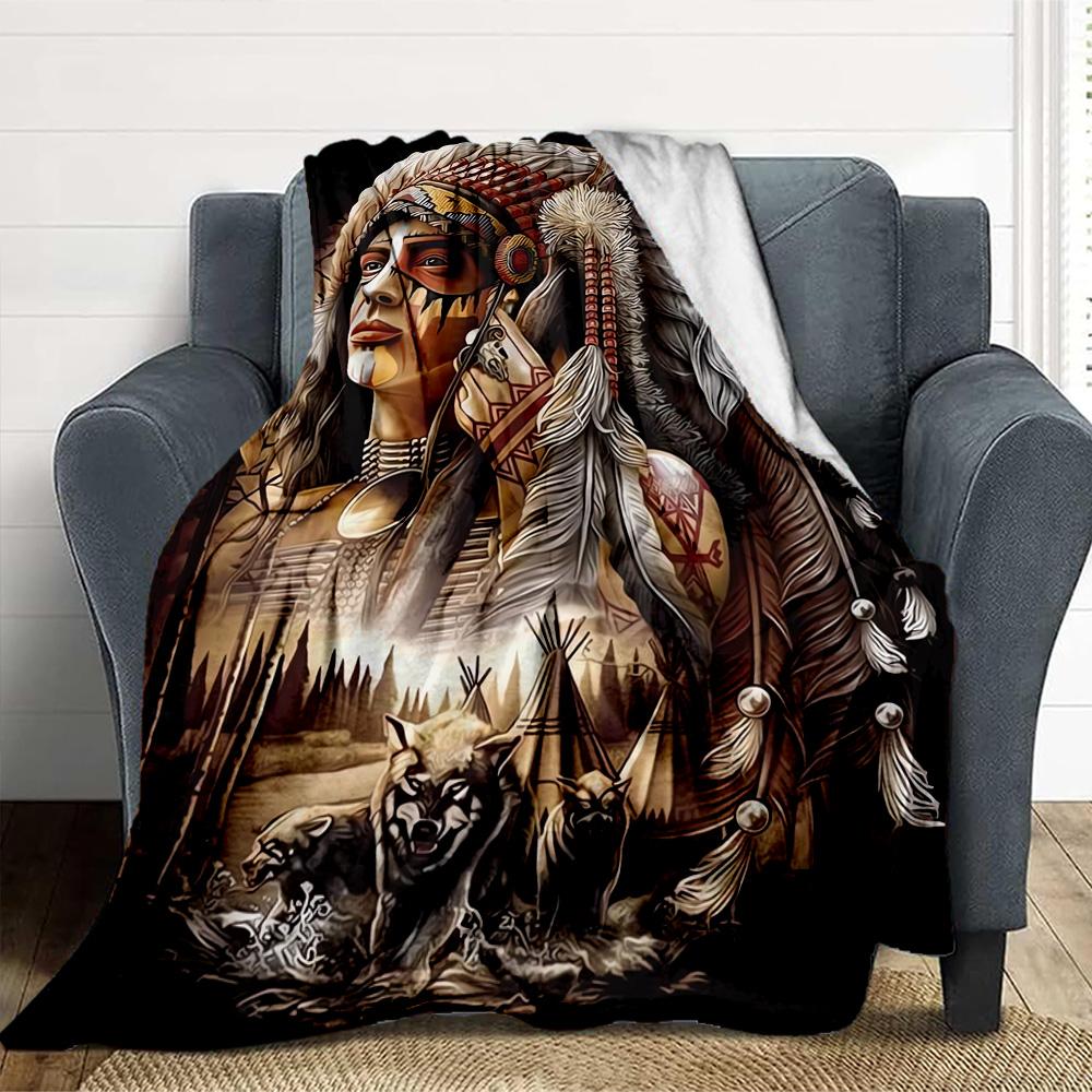 Native Spirit Flannel Blanket Throw Blanket Soft Warm Sofa Bed Camping Car home Decor Unique Christmas Gift C930365