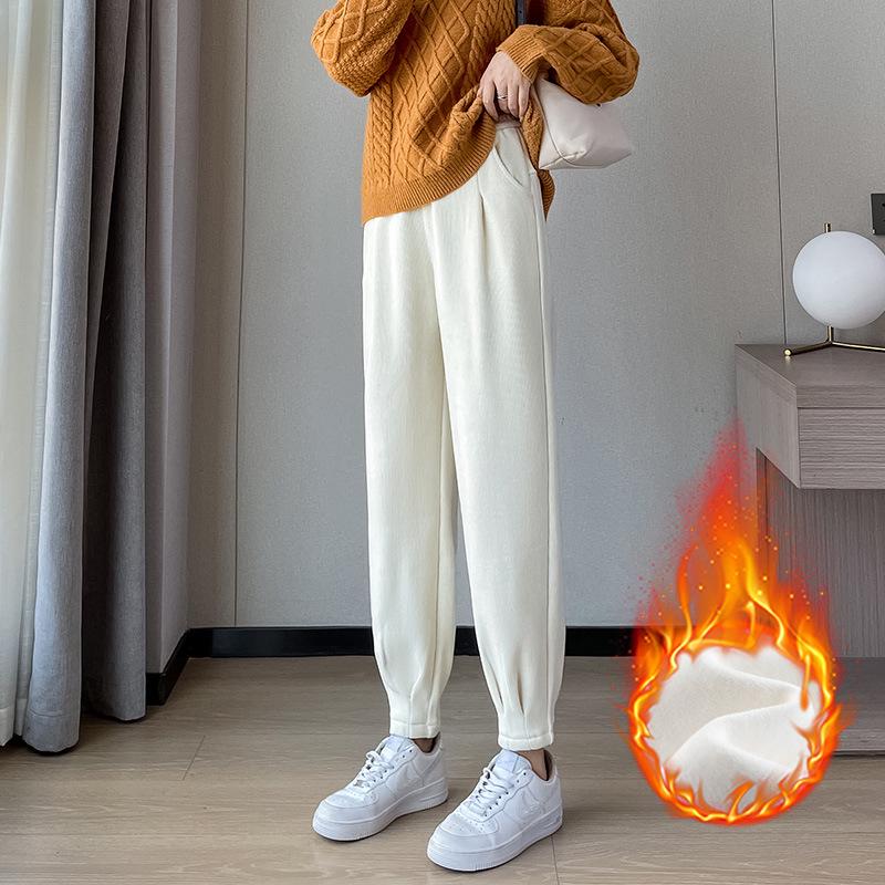 Женские большие размеры брюки-джоггеры гаремы с высокой талией - Весенне-осенние утягивающие флисовые брюки с манжетами