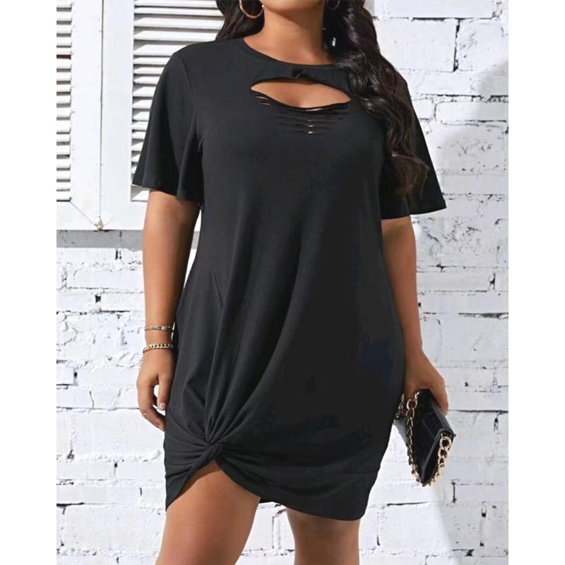 Женские однотонные повседневные платья с вырезом и переплетенными краями