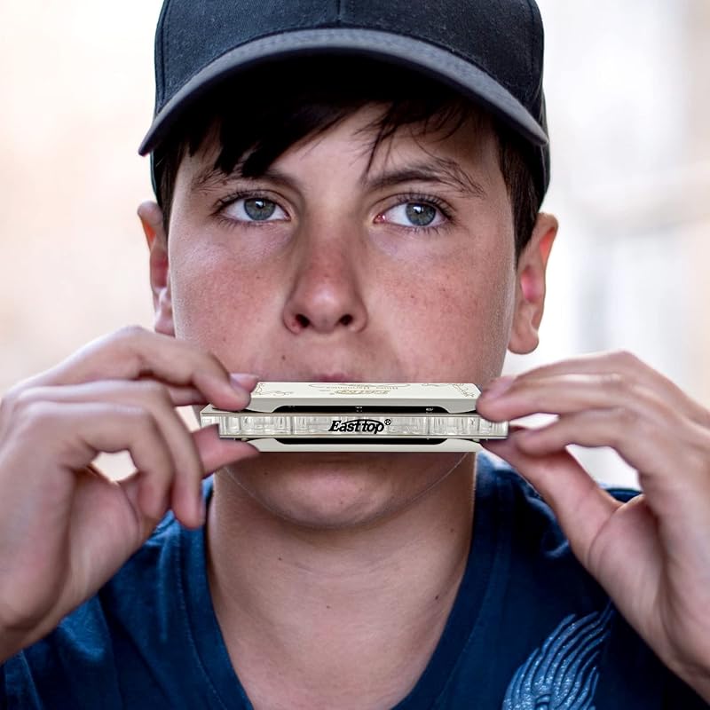 East Top Harmonica Blues Harmonica 10 Hole Harmonica C Key 10 Holes 20 Tones Brass Cover Canvas Case Clean Cloth Beginner Expert Study For Practice