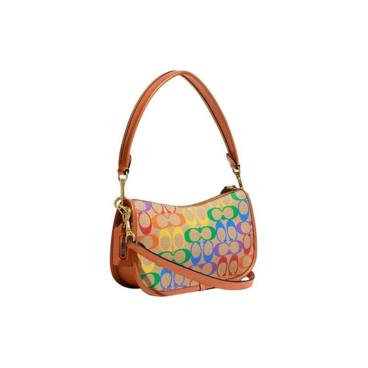 COACH Swinger Coated Canvas Pochette Shoulder Bag, Handbag, Shoulder Bag, Crossbody Bag Women's Brown Rainbow CA100-B4UDU