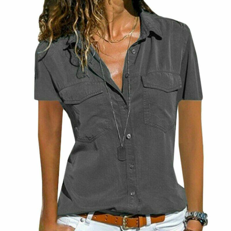 Women Neck V Short Sleeve Shirt Blouse Ladies Summer Tshirt Tops Tee Plus Size