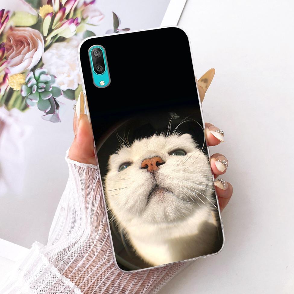 Transparent For Huawei Y7 Pro 2019 Case DUB-LX2 Cute Cat Fashion Butterfly Funny Painted Cover For Huawei Y7Pro 2019 Casing