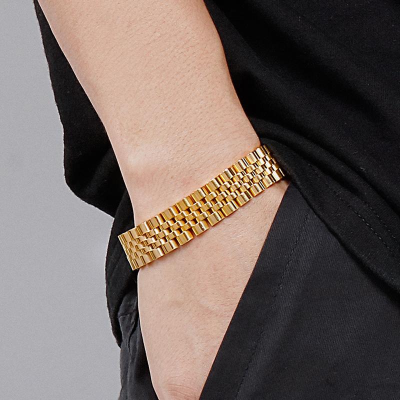 15 мм шириной 7/8/9 дюймов длиной браслет в стиле цепочки для часов для мужчин золотой цвет нержавеющая сталь мужской браслет ювелирные изделия для мальчиков аксессуары