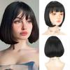 11-дюймовый синтетический парик боб с челкой, короткие прямые черные волосы, парик для косплея для женщин, термостойкое волокно, повседневное использование