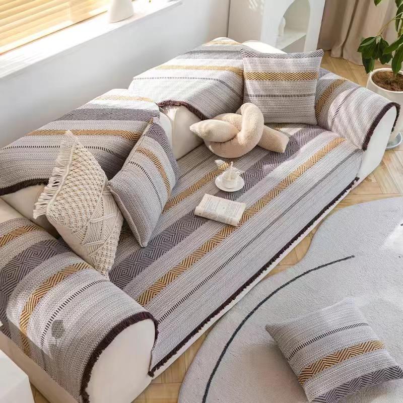 Japanese Cotton And Linen Woven Sofa Cushion Universal Fabric Non-Slip Seat Cushion Summer Simple Seat Cushion Sofa Cover Towel