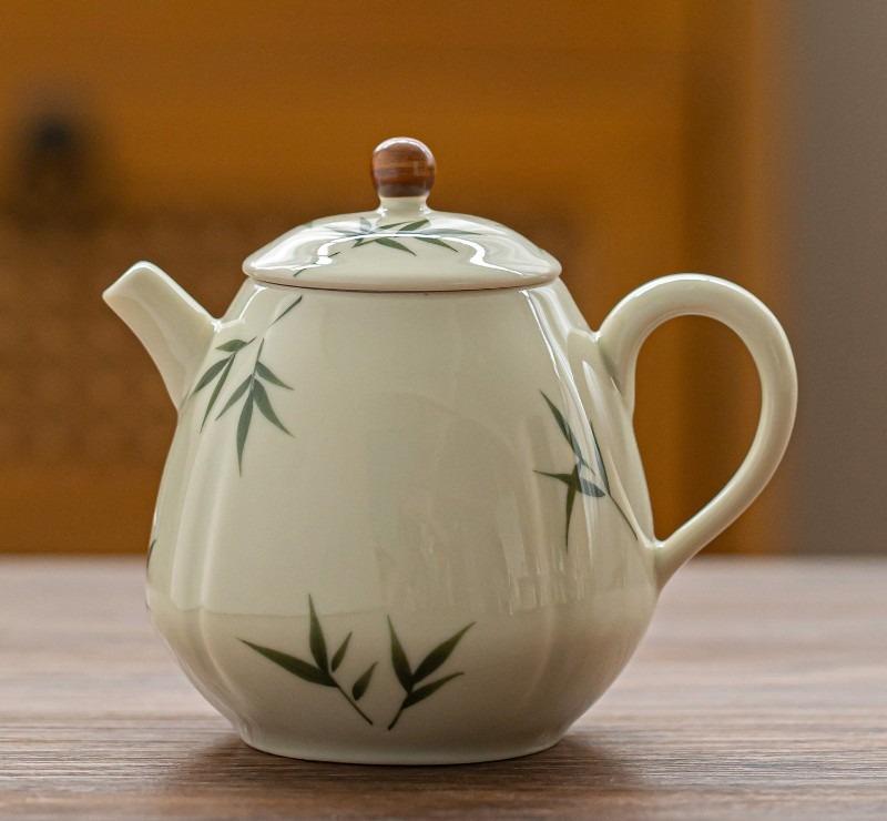 Bamboo Patterned Ceramic Teapot Single Pot Kung Fu Tea Set Teas Maker Filter Kettle Tea Kettle Teas Making Utensils Teaware Tool