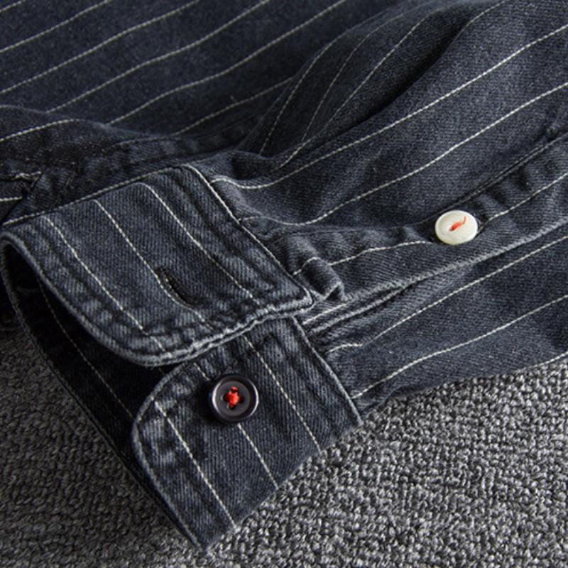 Мужская осенне-зимняя плотная рубашка в британском стиле ретро Do Old в полоску с длинными рукавами