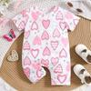Infant Baby Girl Cute Heart Print Short Sleeve Casual Style Jumpsuit