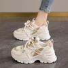 Женские белые кроссовки в стиле "dad shoes" 2025 года, весенние, дышащие, из сетки, увеличивающие рост, на толстой подошве