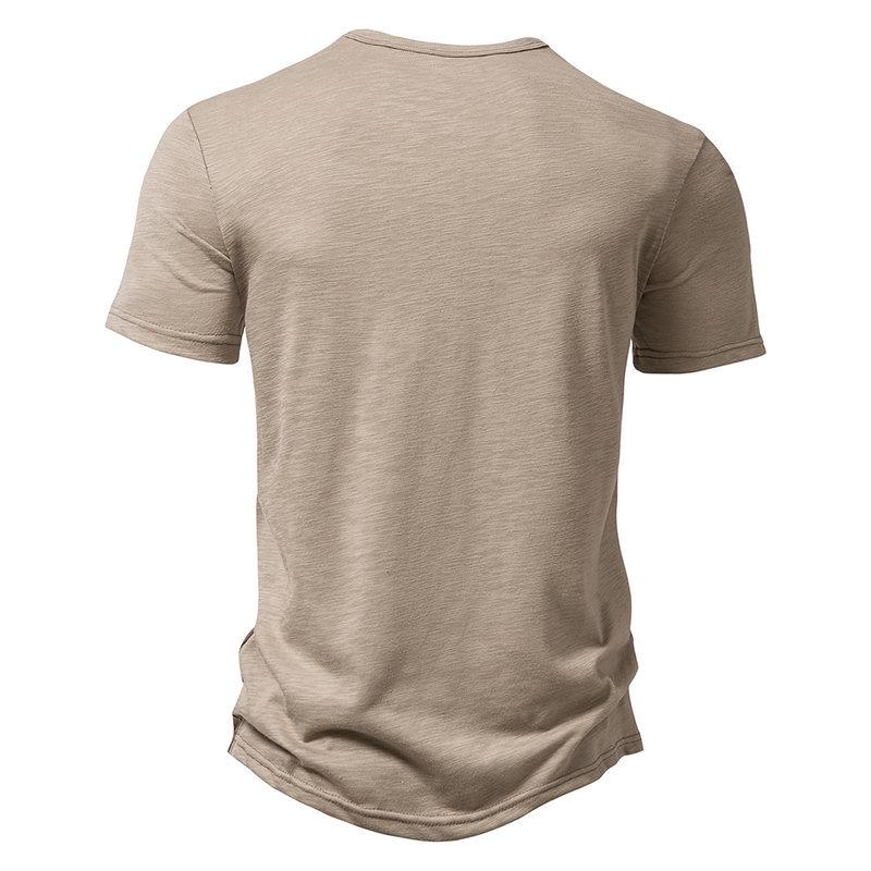 Мужская футболка-henley из бамбука и хлопка, с коротким рукавом, большого размера, модная повседневная одежда, европейский размер