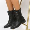 Martin Boots Round Head Low Heel Side Zipper Square Heel Large Size Medium Tube Retro Knight Leather Boots Women